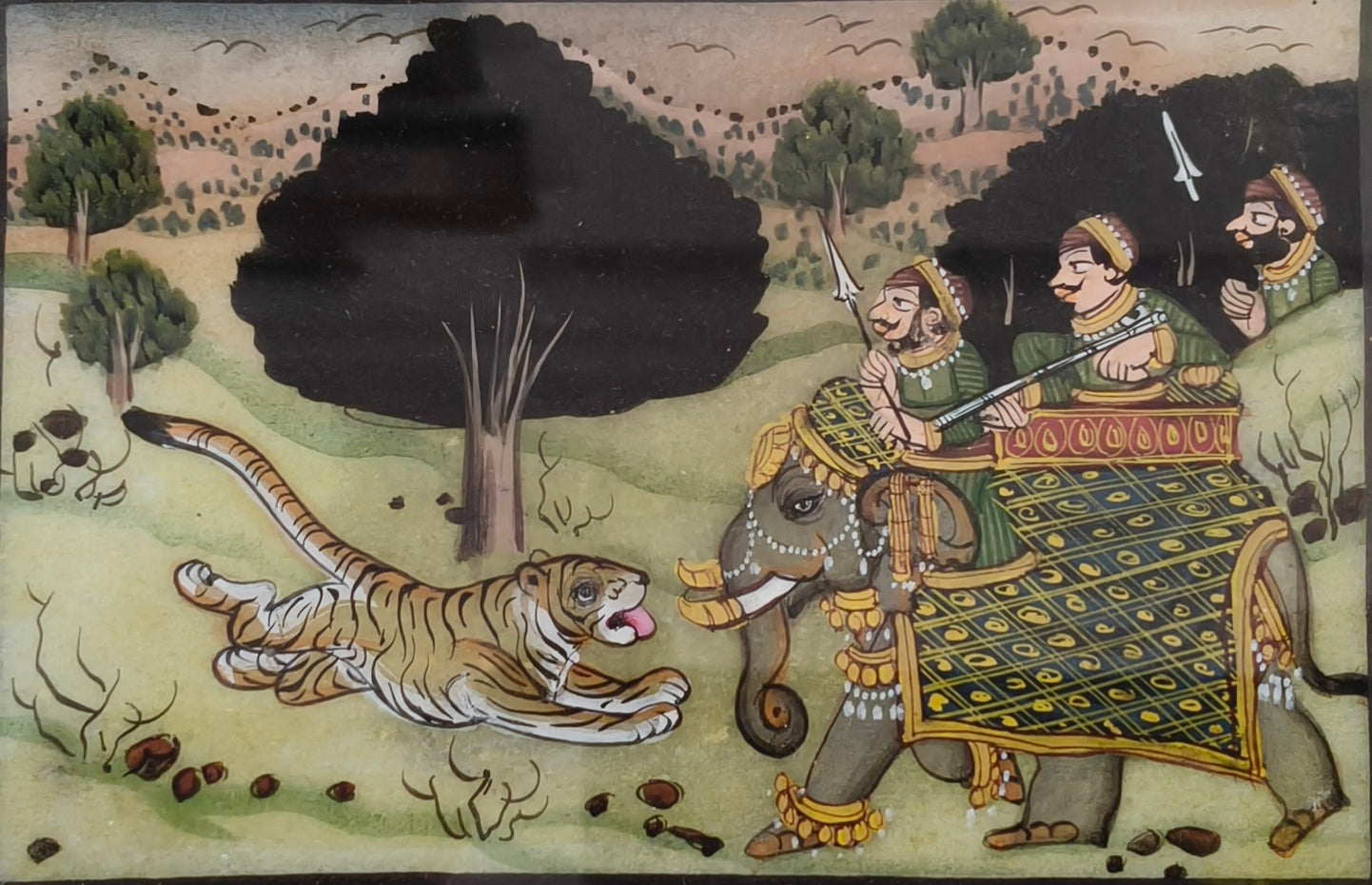 Royal Elephant and Tiger Marble Plate Painting – Handcrafted Heritage Miniature Art