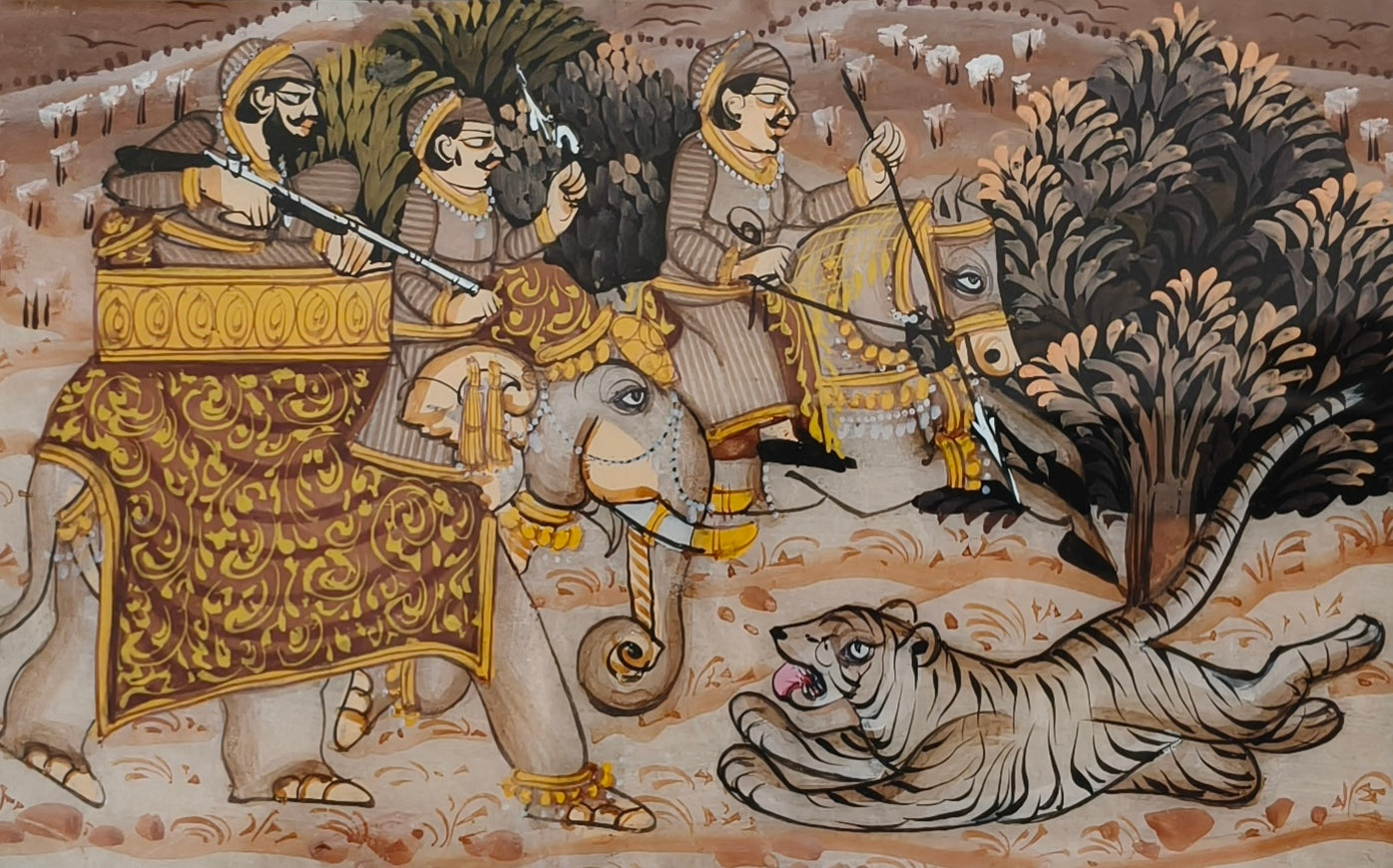 Royal Hunting Expedition Marble Plate Painting – Traditional Rajasthani Miniature Artwork