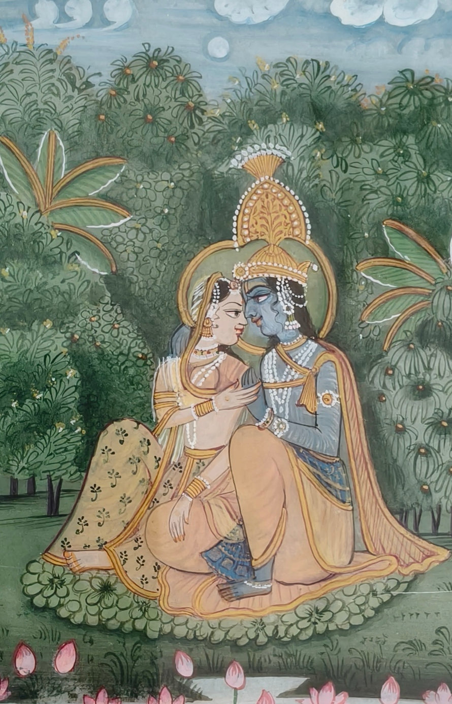 Radha Krishna Marble Plate Painting – Handcrafted Traditional Miniature Art