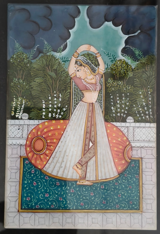Monsoon Dancing Lady Marble Plate Painting – Handcrafted Miniature Wall Décor
