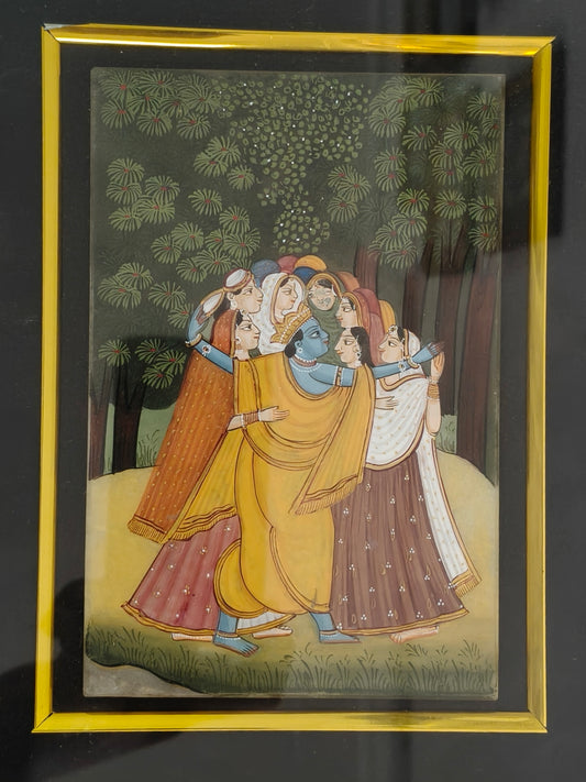 Krishna with Gopis Marble Plate Painting – Handcrafted Traditional Miniature Wall Art