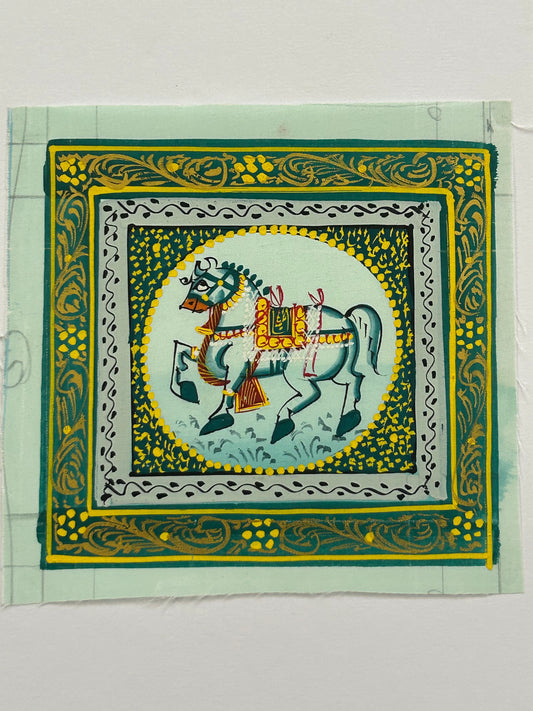 Royal White Horse Miniature Painting