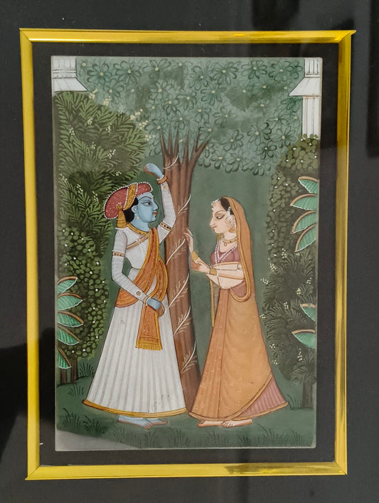 Radha Krishna Marble Plate Painting – Handcrafted Traditional Miniature Art