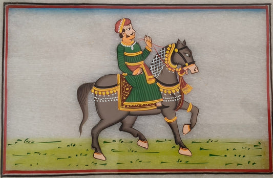 Royal Horse Rider Marble Plate Painting – Traditional Rajasthani Miniature Art