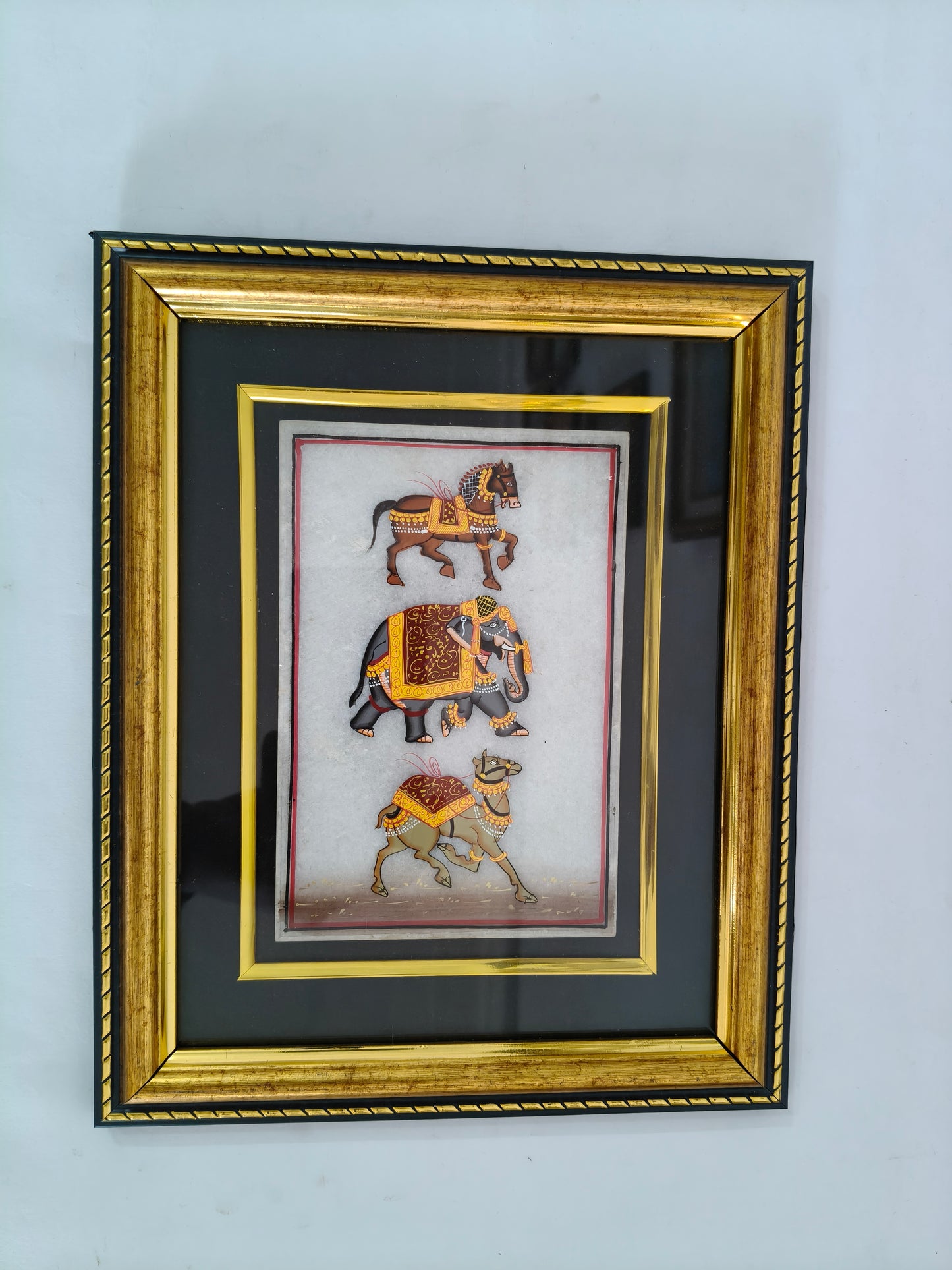 Royal Animal Procession Marble Plate Painting