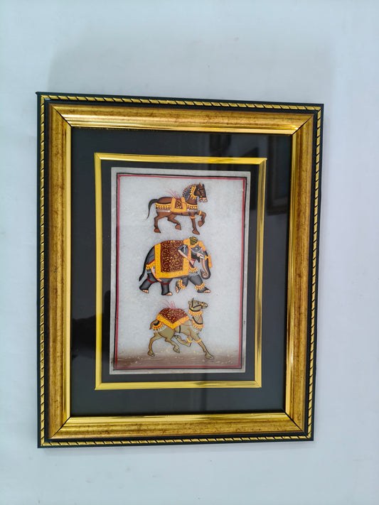 Royal Animal Procession Marble Plate Painting