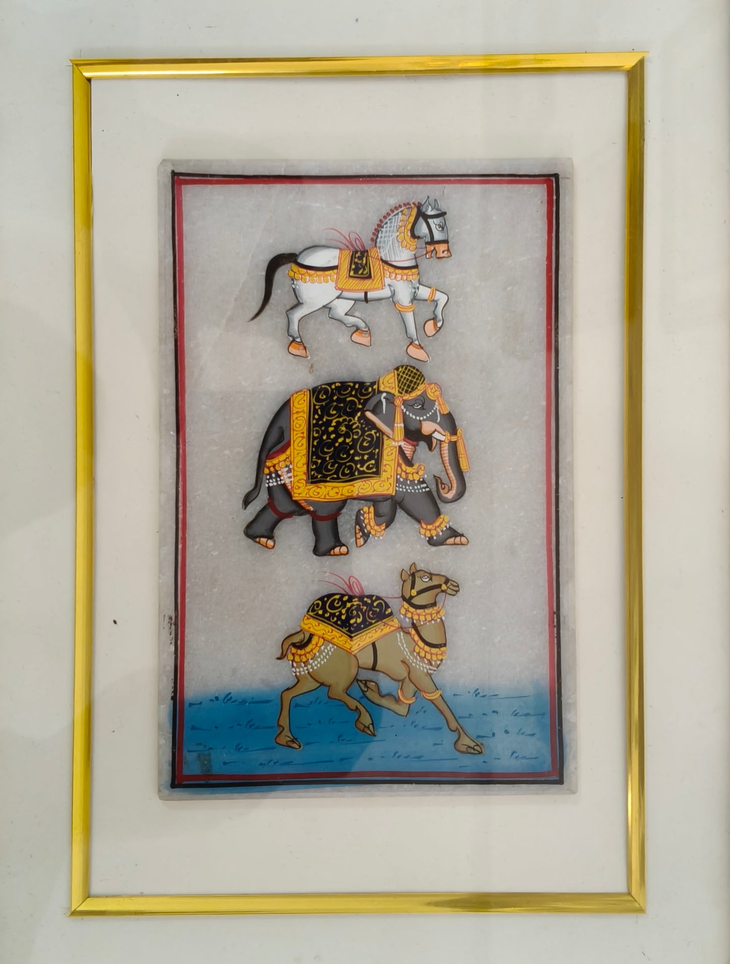 Royal Animal Procession Marble Plate Painting