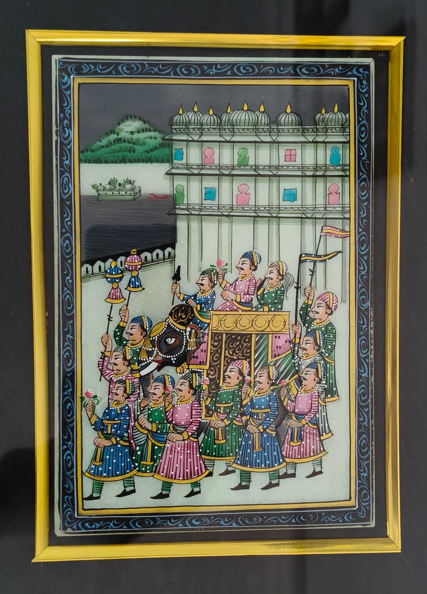 Royal Procession Marble Plate Painting – Traditional Rajasthani Miniature Art