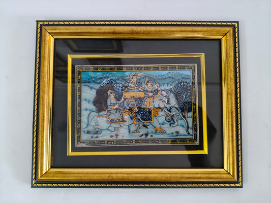 Royal Tiger Hunt Marble Plate Painting – Handcrafted Rajasthani Miniature Art