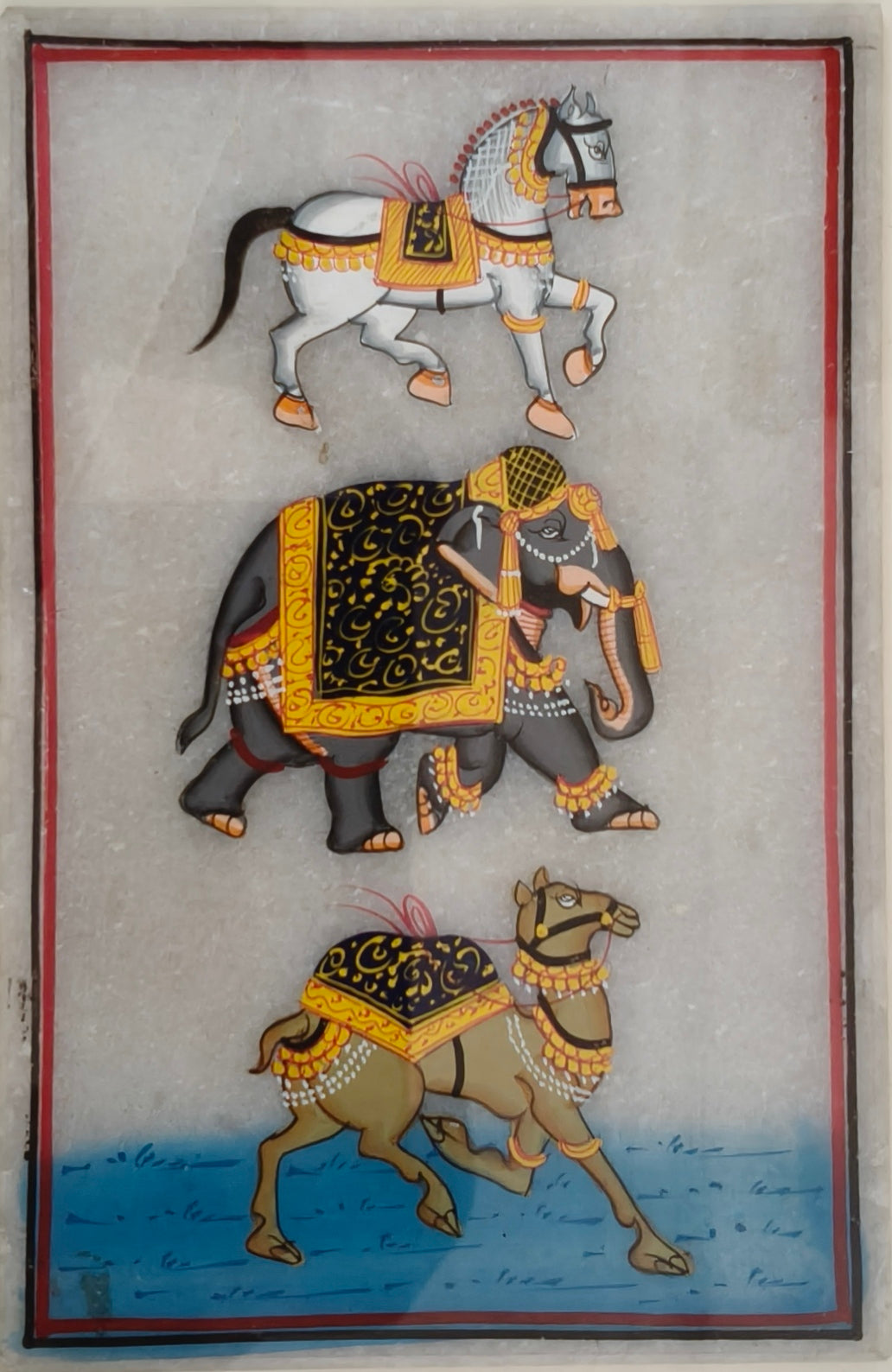 Royal Animal Procession Marble Plate Painting