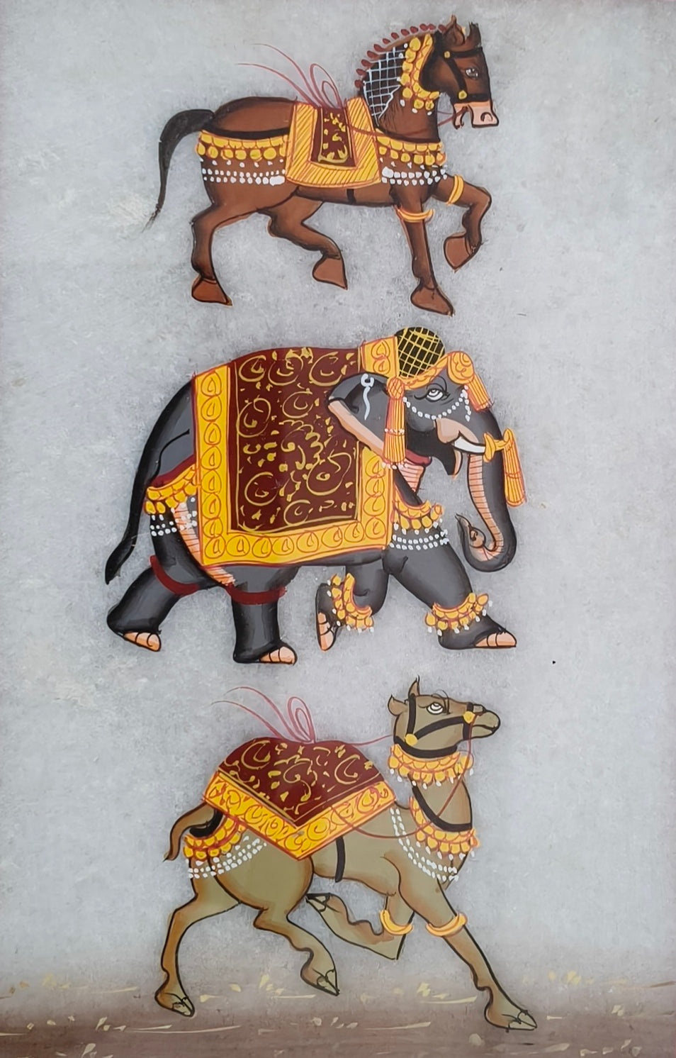 Royal Animal Procession Marble Plate Painting