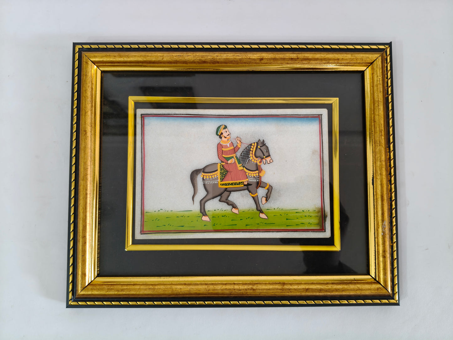 Royal Horse Rider Marble Plate Painting – Traditional Rajasthani Miniature Art