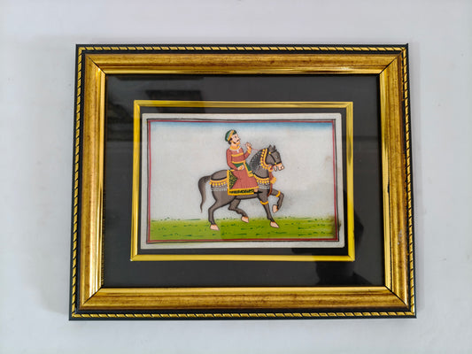 Royal Horse Rider Marble Plate Painting – Traditional Rajasthani Miniature Art
