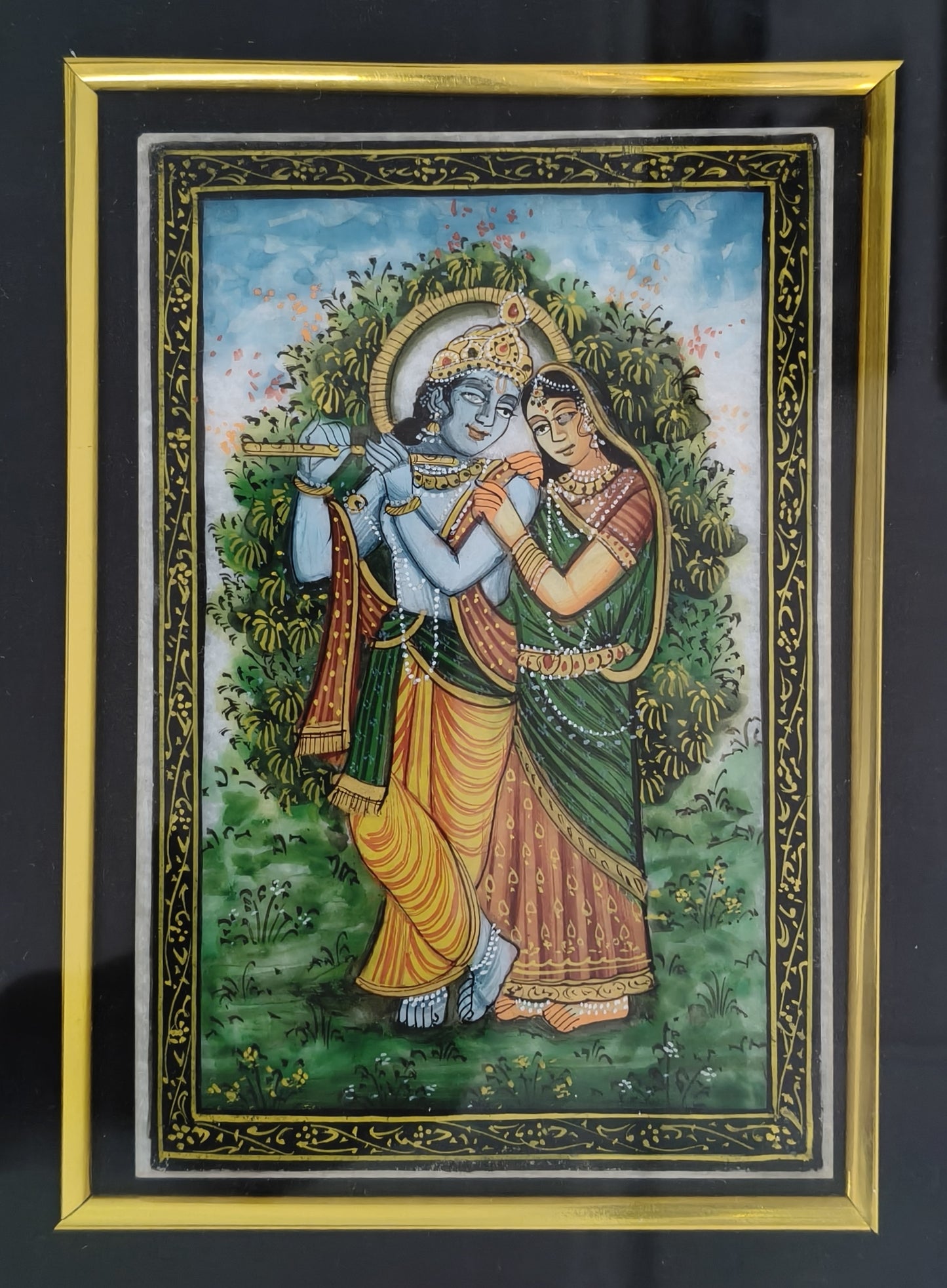 Radha Krishna Divine Love Marble Plate Painting – Handcrafted Traditional Miniature Art