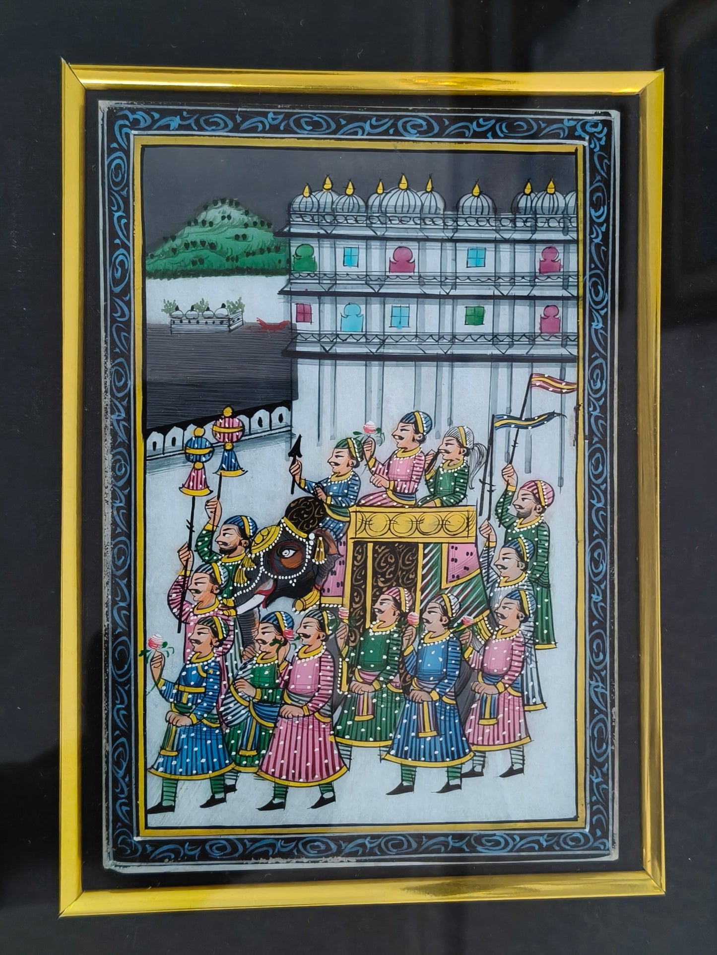 Royal Procession Marble Plate Painting – Traditional Rajasthani Miniature Art