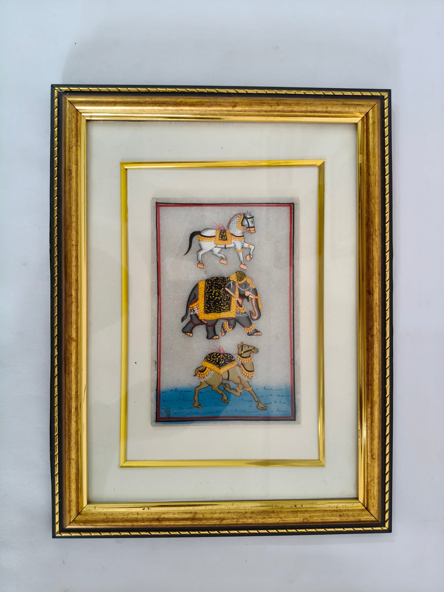 Royal Animal Procession Marble Plate Painting