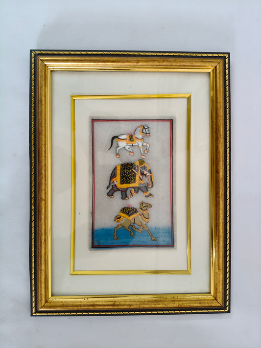 Royal Animal Procession Marble Plate Painting