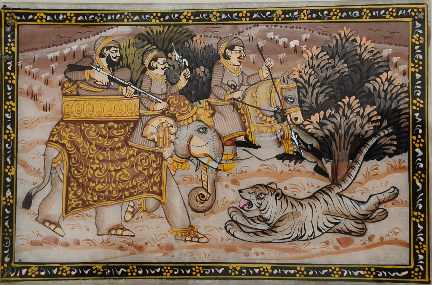 Royal Hunting Expedition Marble Plate Painting – Traditional Rajasthani Miniature Artwork