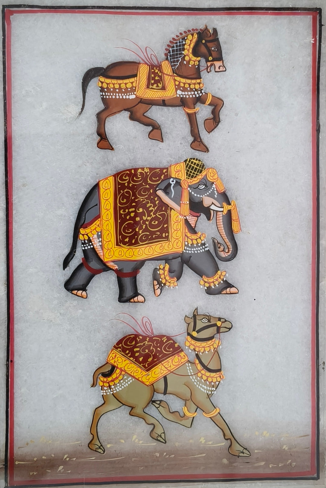 Royal Animal Procession Marble Plate Painting