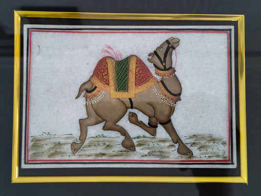Decorated Camel Marble Plate Painting – Handcrafted Rajasthani Miniature Art