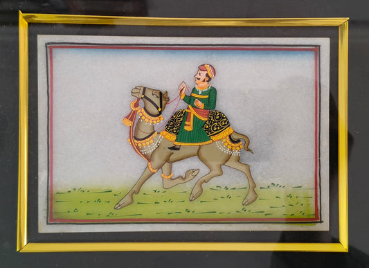 Camel Rider Marble Plate Painting – Traditional Rajasthani Marble Artwork