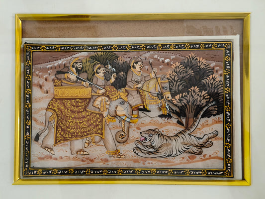 Royal Hunting Expedition Marble Plate Painting – Traditional Rajasthani Miniature Artwork
