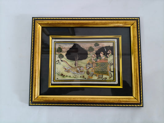 Royal Elephant and Tiger Marble Plate Painting – Handcrafted Heritage Miniature Art