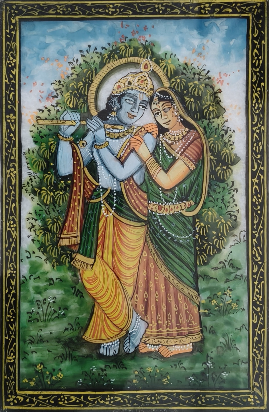 Radha Krishna Divine Love Marble Plate Painting – Handcrafted Traditional Miniature Art