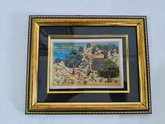 Royal Elephant and Tiger Marble Plate Painting – Handcrafted Heritage Miniature Art