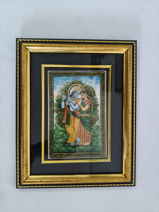 Radha Krishna Divine Love Marble Plate Painting – Handcrafted Traditional Miniature Art