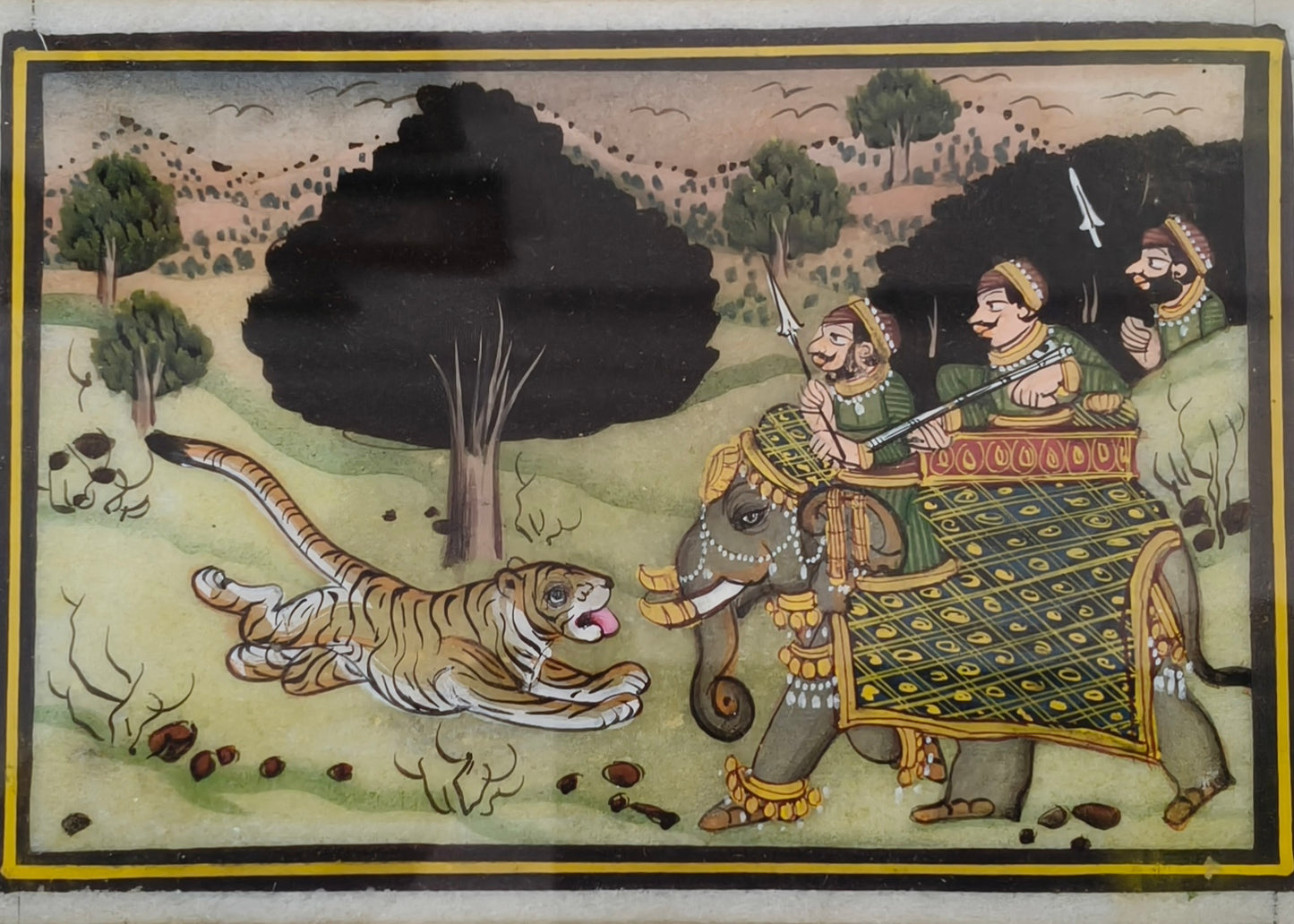 Royal Elephant and Tiger Marble Plate Painting – Handcrafted Heritage Miniature Art