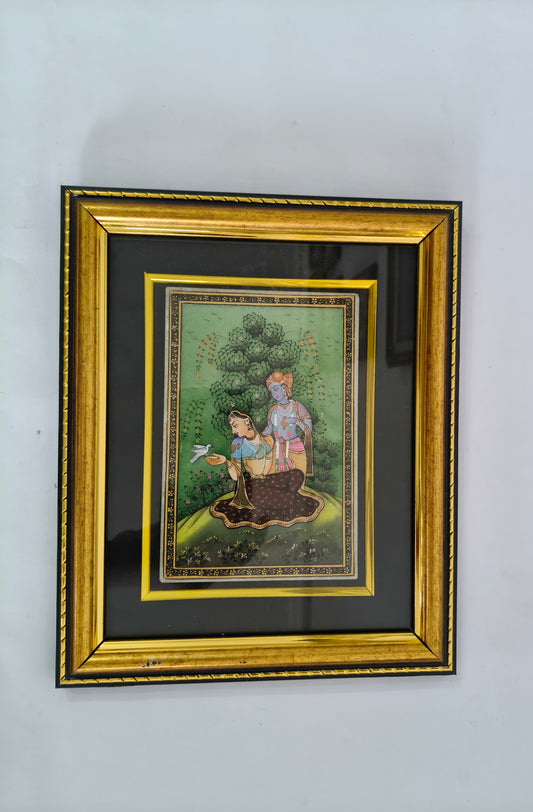 Radha Krishna Marble Plate Painting with Dove – Handcrafted Traditional Miniature Art