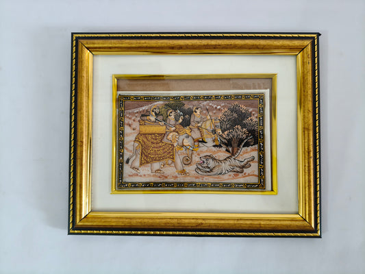 Royal Hunting Expedition Marble Plate Painting – Traditional Rajasthani Miniature Artwork