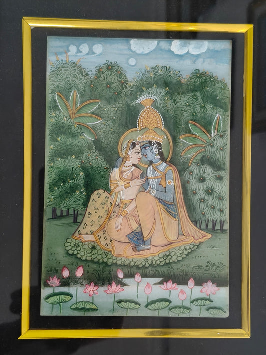 Radha Krishna Marble Plate Painting – Handcrafted Traditional Miniature Art