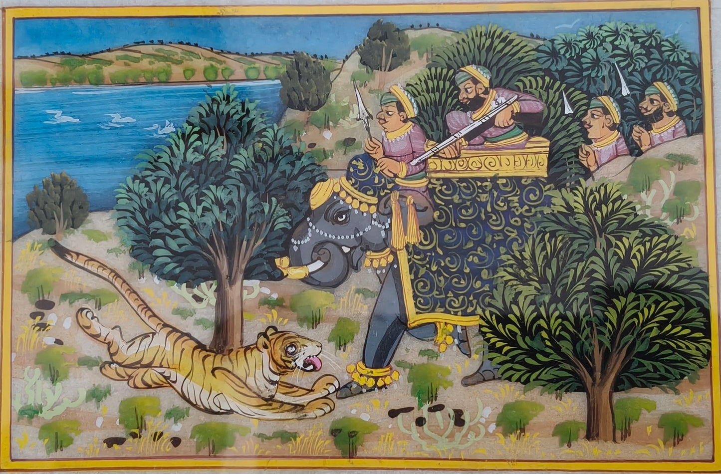 Royal Elephant and Tiger Marble Plate Painting – Handcrafted Heritage Miniature Art