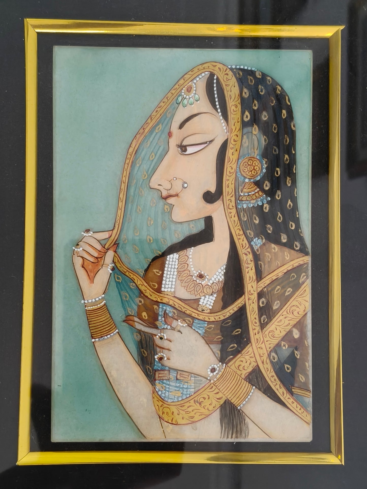 Traditional Rajasthani Lady Marble Plate Painting – Elegant Miniature Portrait