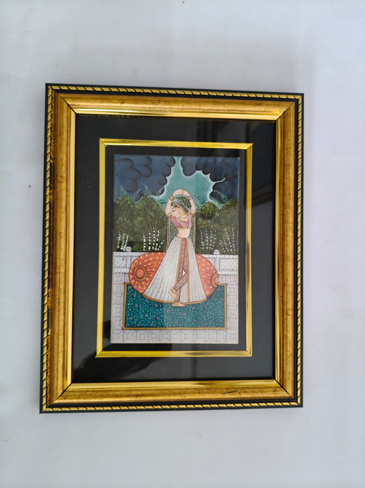 Monsoon Dancing Lady Marble Plate Painting – Handcrafted Miniature Wall Décor