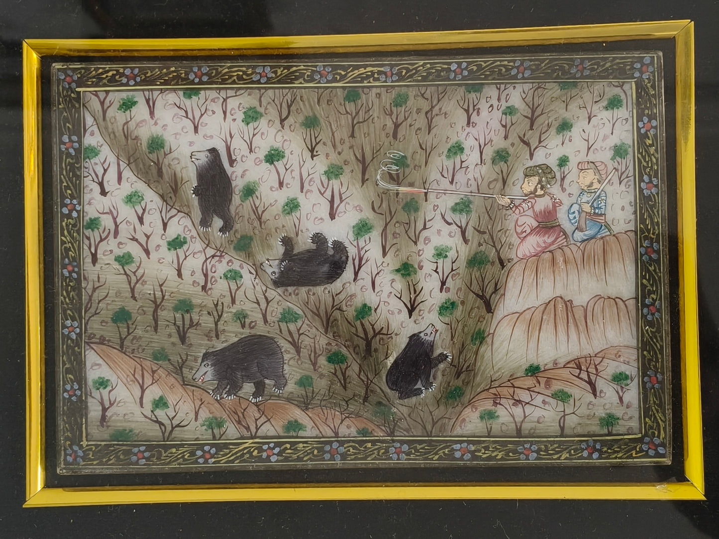 Royal Forest Hunting Scene Marble Plate Painting – Handcrafted Traditional Marble Art