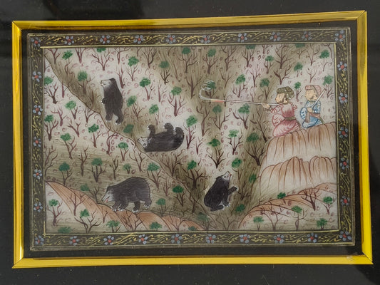 Royal Forest Hunting Scene Marble Plate Painting – Handcrafted Traditional Marble Art