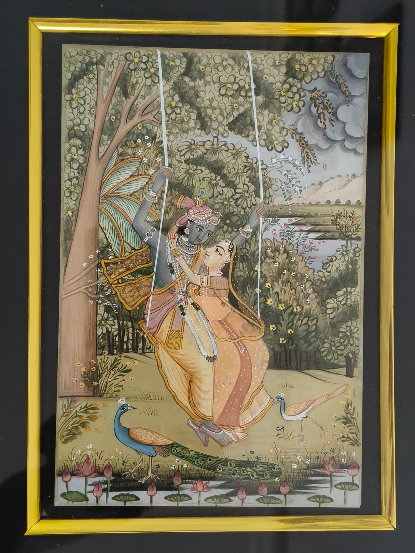 Radha Krishna Jhula Marble Plate Painting – Traditional Handcrafted Miniature Art