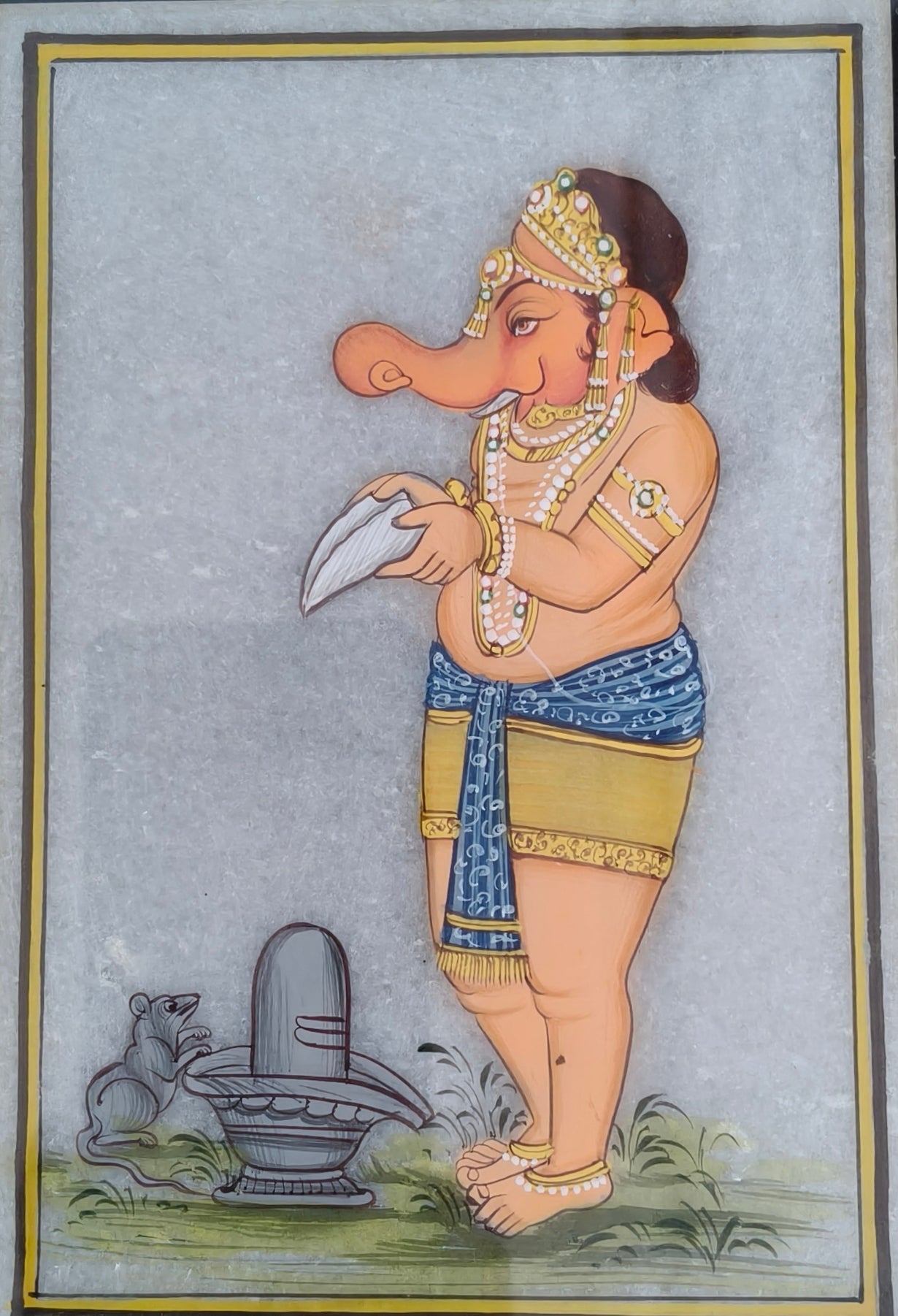 Lord Ganesha Marble Plate Painting – Handcrafted Traditional Miniature Art
