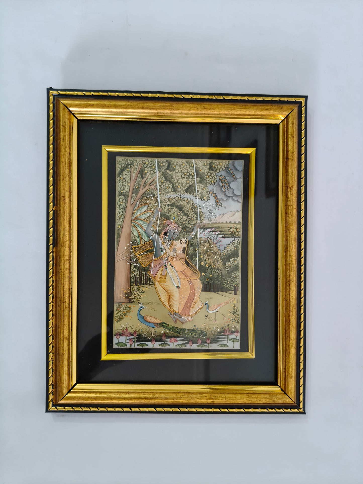 Radha Krishna Jhula Marble Plate Painting – Traditional Handcrafted Miniature Art
