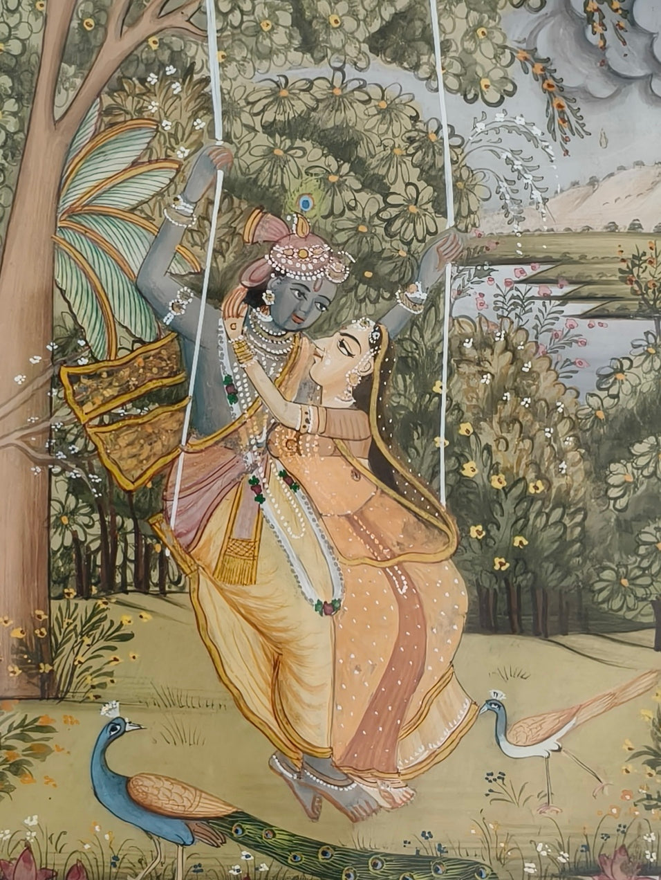 Radha Krishna Jhula Marble Plate Painting – Traditional Handcrafted Miniature Art