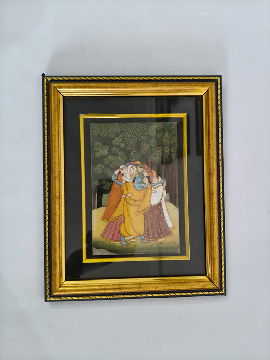Krishna with Gopis Marble Plate Painting – Handcrafted Traditional Miniature Wall Art
