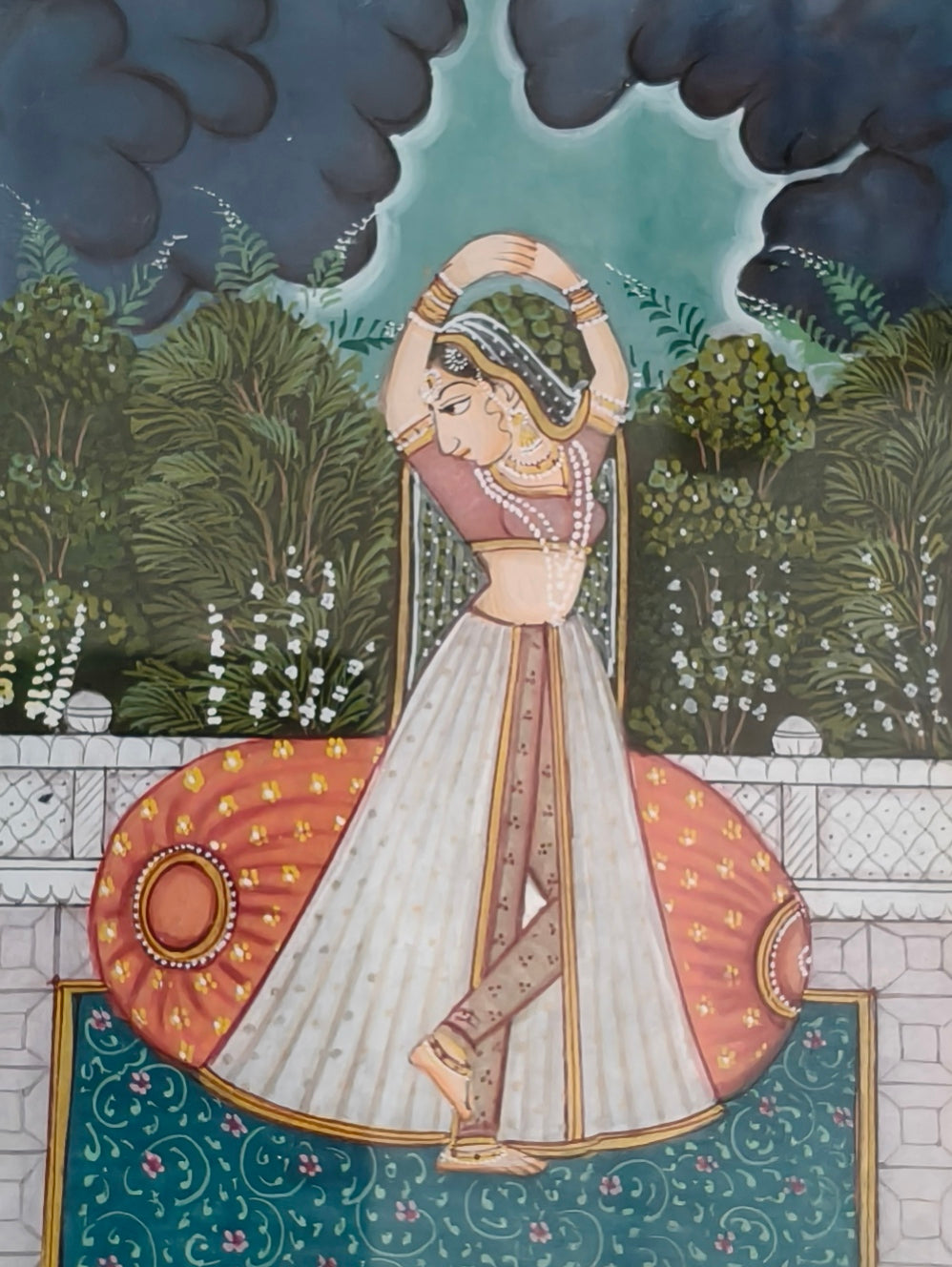 Monsoon Dancing Lady Marble Plate Painting – Handcrafted Miniature Wall Décor
