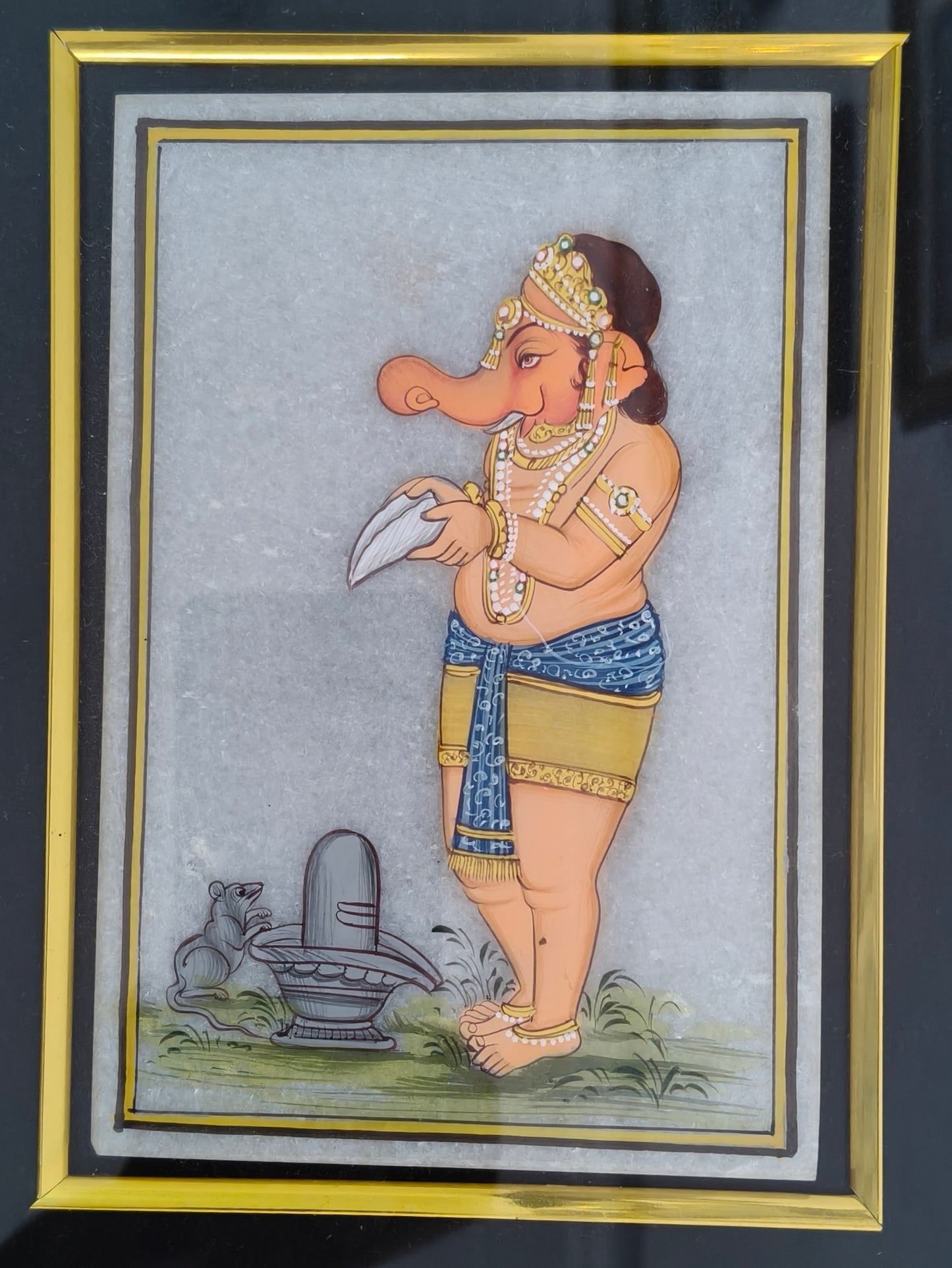 Lord Ganesha Marble Plate Painting – Handcrafted Traditional Miniature Art