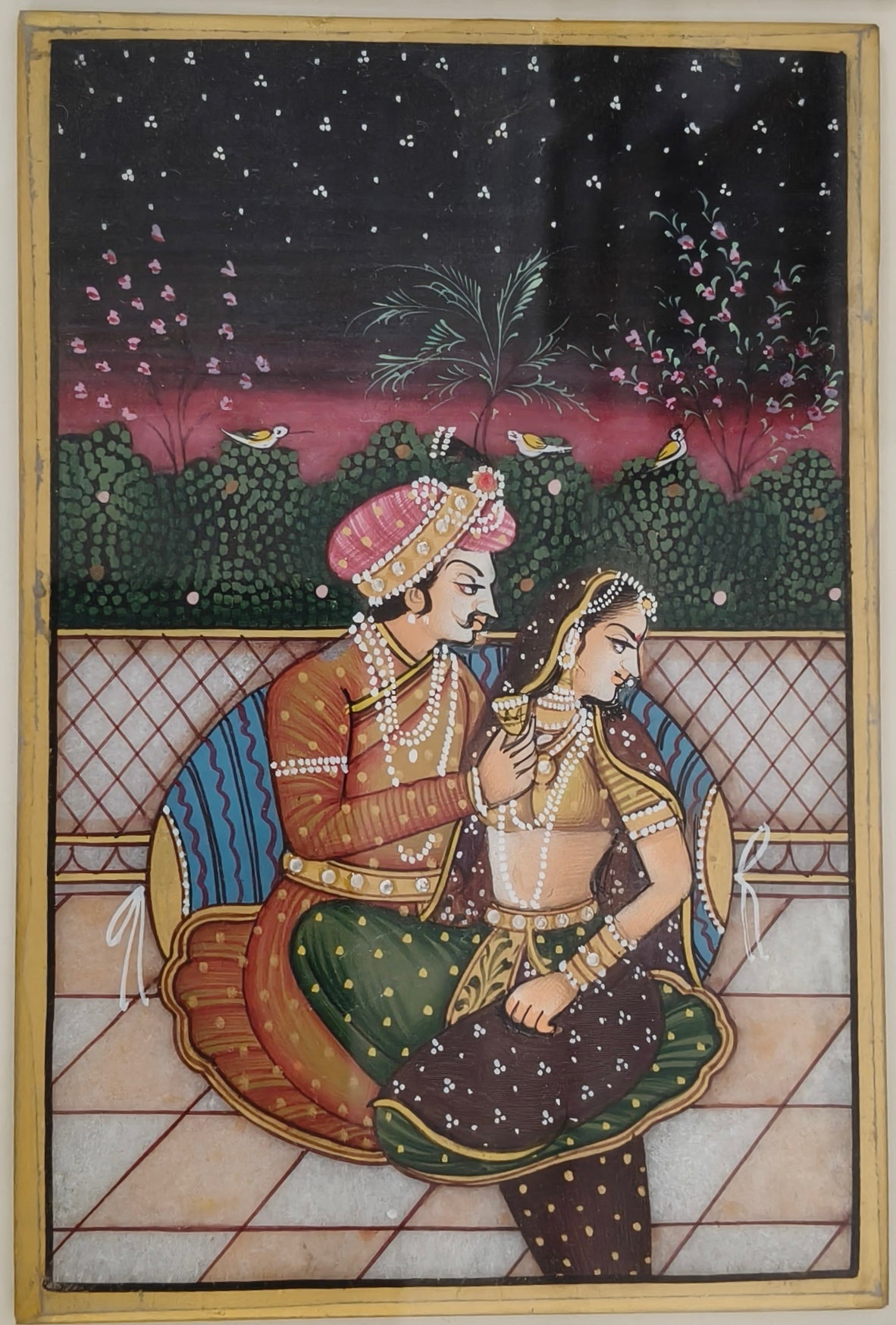Romantic Royal Couple Marble Plate Painting – Traditional Indian Miniature Art