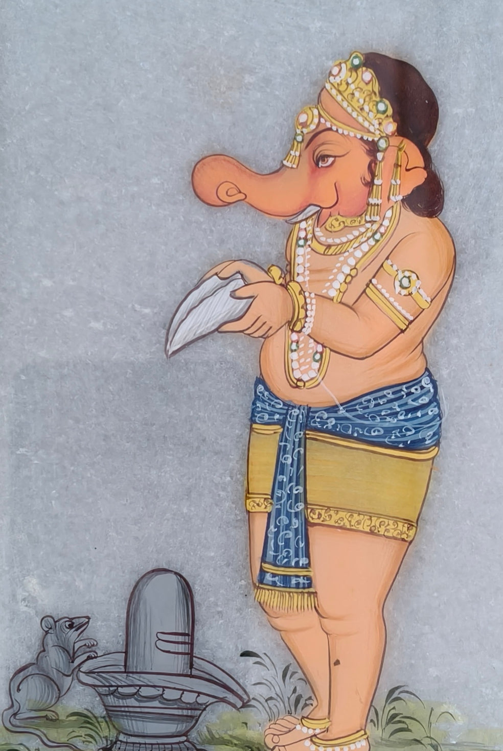 Lord Ganesha Marble Plate Painting – Handcrafted Traditional Miniature Art