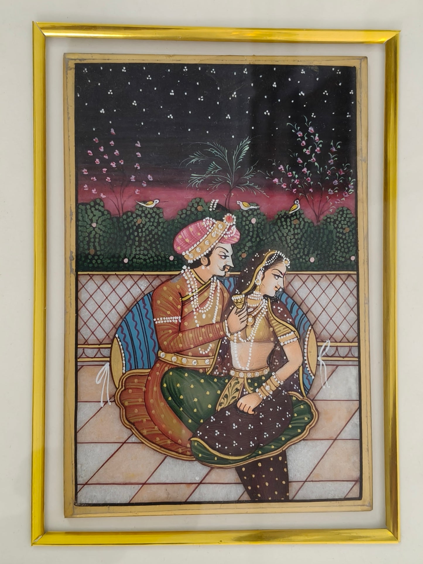 Romantic Royal Couple Marble Plate Painting – Traditional Indian Miniature Art