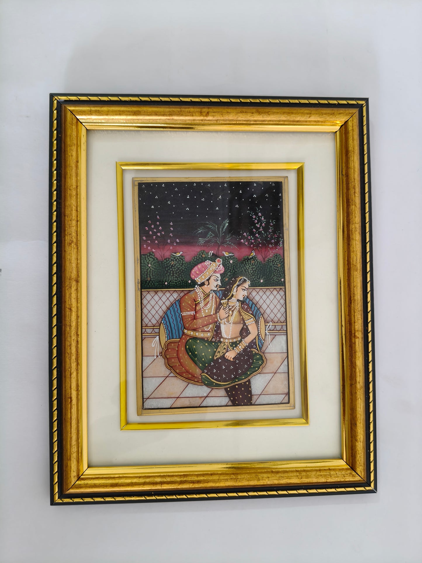 Romantic Royal Couple Marble Plate Painting – Traditional Indian Miniature Art